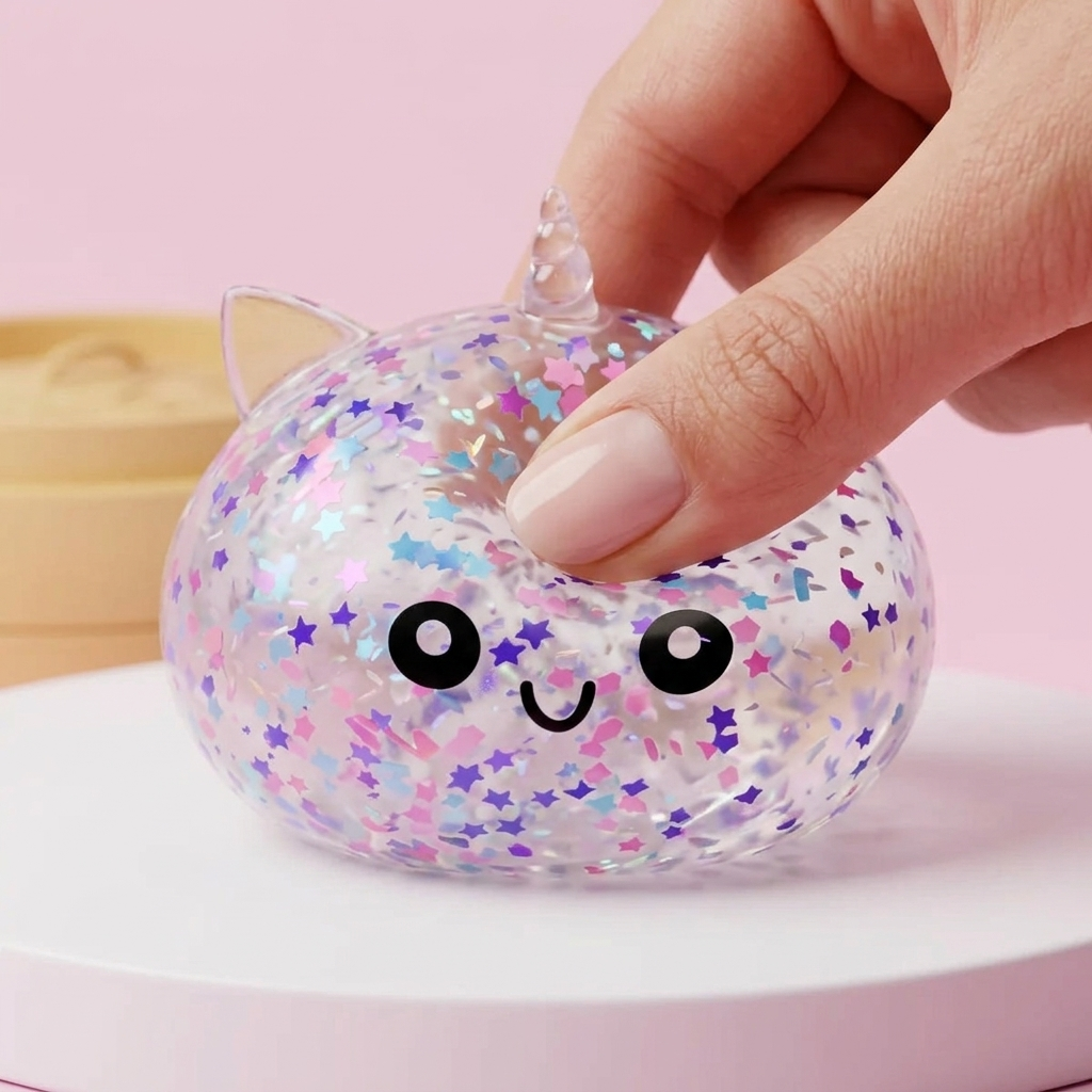 Dumpling Squishy Unicorn Sparkle Wit — slow-rise effect, het schuim vert langzaam terug