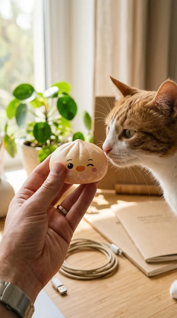 Dumpling Squishy Pinguïn Boterbloemgeel met een knuffel